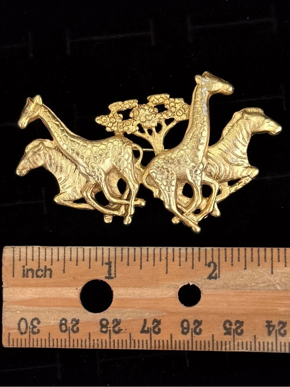 Vintage AJC Gold Tone Safari Giraffe Zebra African Wildlife Brooch Pin